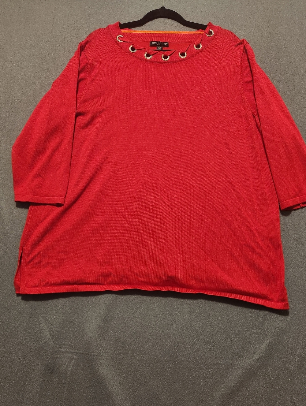 Cable & Gauge Top Womens Size 3X Red With/ribbon & Ring Accents